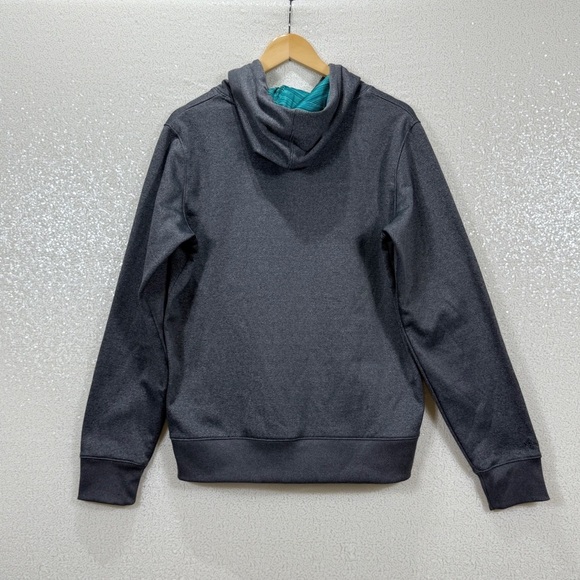 Under Armour ColdGear Hoodie Sweatshirt Gray Blue Logo Size Large Semi-Fitted - Picture 9 of 10